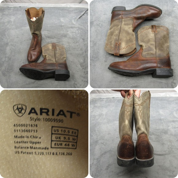 Ariat Heritage Roper Boots Mens 105 EE‎ Wide Brown Leather Western Cowboy Rodeo